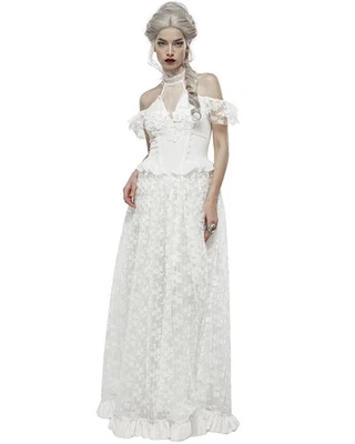 Punk Rave Gothic Abendkleid Weiß Floral Spitze Halter Träger Zip - Bild 1 von 4