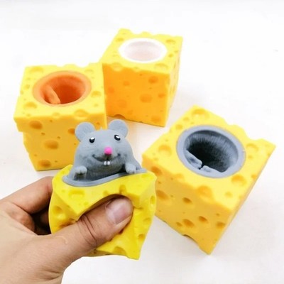Pop Up Funny Mouse and Cheese Block Squeeze Anti-stress Toy Hide Seek Figure 1PC