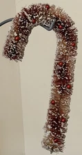 Retro-Inspired Beaded Bottle Brush Candy Cane Christmas Tree Ornament 7" Long