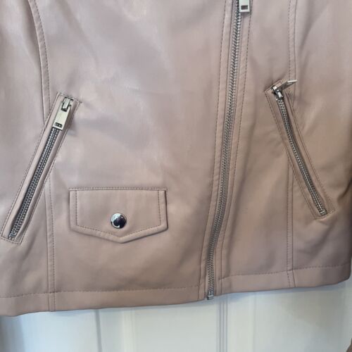 MARKS & SPENCER LIMITED EDITION Pink Faux Leather Biker JACKET Size 8-Pre Owned - Picture 3 of 8
