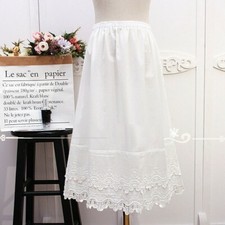 Women White Cotton Lace Trim A-Line Half Slip Underskirt Safety Skirt Petticoat