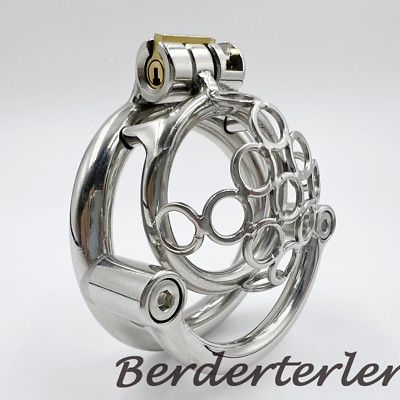 Male Honeycomb Flat Cage Ring Lock Chastity Belt Sleeves Stainless Steel