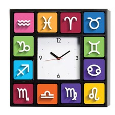 Bloc Couleur Symboles du Zodiaque Signes Astrologie Horloge avec 12 Photos