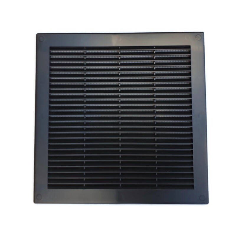 Black Air Vent Grille 300mm x 300mm with Fly Screen 12" x 12