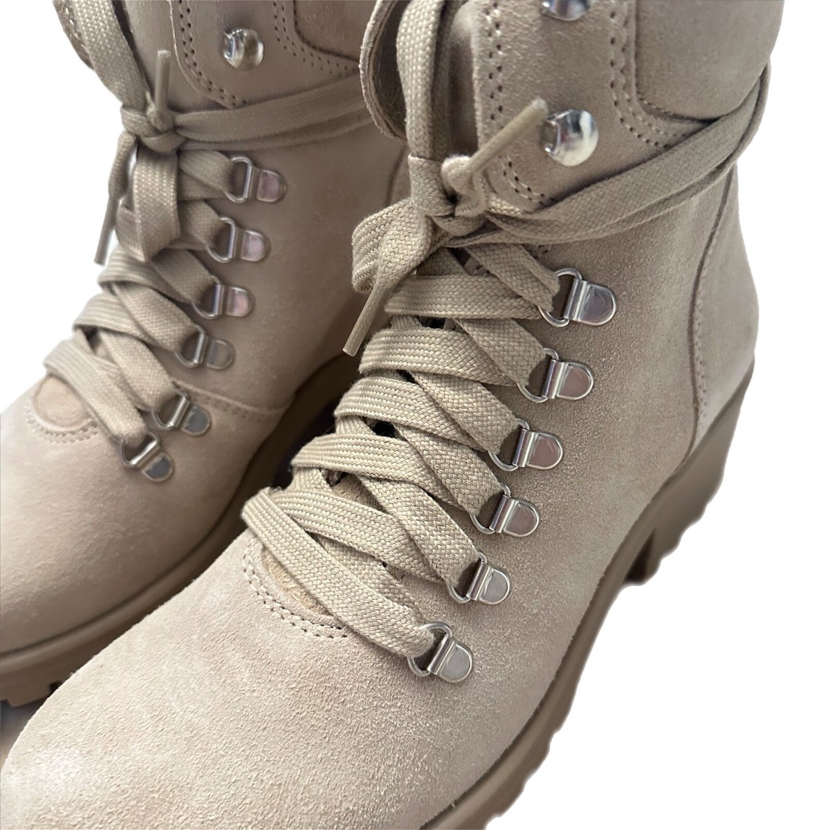 STEVE MADDEN Galway Ankle Boot Sand Suede Leather Lace Up Lug Sole