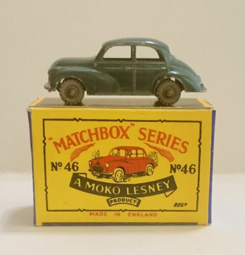Vintage MOKO Lesney Matchbox Series #46 MORRIS MINOR DARK GREEN Repo Box