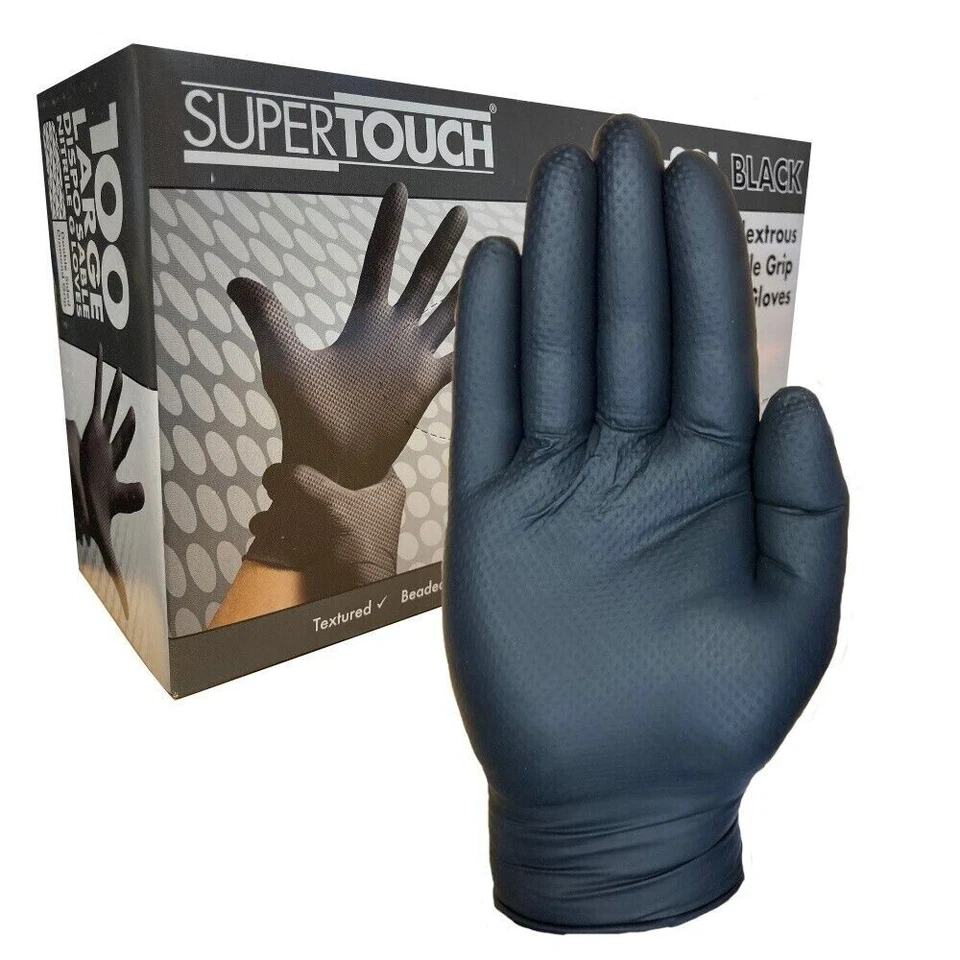 Supertouch PG-901 Heavy Duty Handschuhe - LARGE schwarz Latex Nitril - Einweg