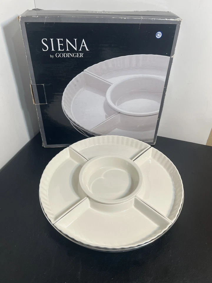 Godinger 6325 Siena Six Piece Lazy Susan White Porcelain Chrome Plated Rack - Image 2 of 4