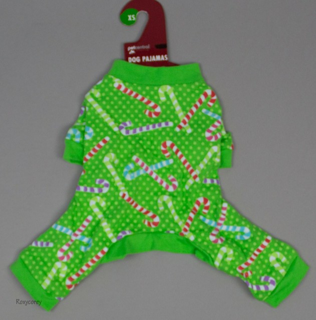 Pet Central Christmas Green Candy Cane Dog Pajamas Size XSmall 8 in NWT