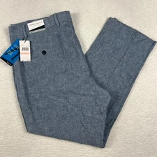 Perry Ellis Pants Mens 40x30 Portfolio Slim Fit Linen-Blend Blue Dress MSRP $95