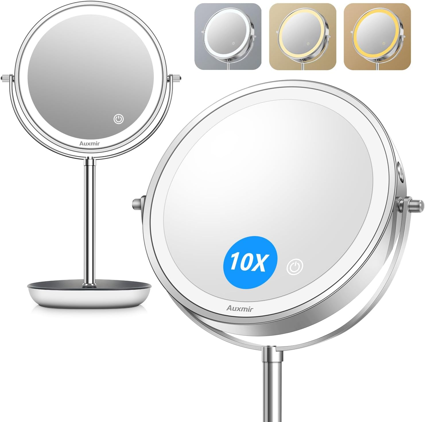 10X Large LED Makeup Mirror with 1X 10X Magnification & 3 Lighting Modes