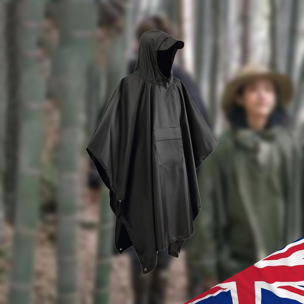 ALTRA 5 Pezzi Poncho 3 in 1 Donna Uomo Impermeabile con Cappuccio Turismo Campeggio Copertura Antipioggia (Nero)