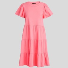 J Crew Knit Jersey Tiered Midi Dress Size S Pink Coastal Casual Travel EUC