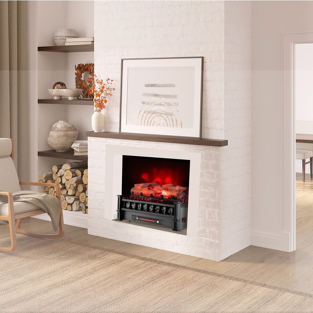 20u0026#034; Infrared Quartz Electric Fireplace Heater W/ Birchwood Ember Bed,  Thermostat | eBay