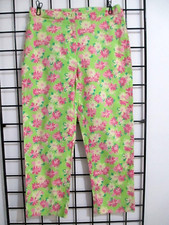 LILLY PULITZER WHITE LABEL SIZE 6 PINK GREEN FLORAL PRINT CAPRI PANTS