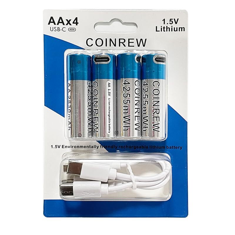 High-Capacity AA Lithium-Ion Rechargeable Batteries - 2830mAh, 4255mWh, USB-C...