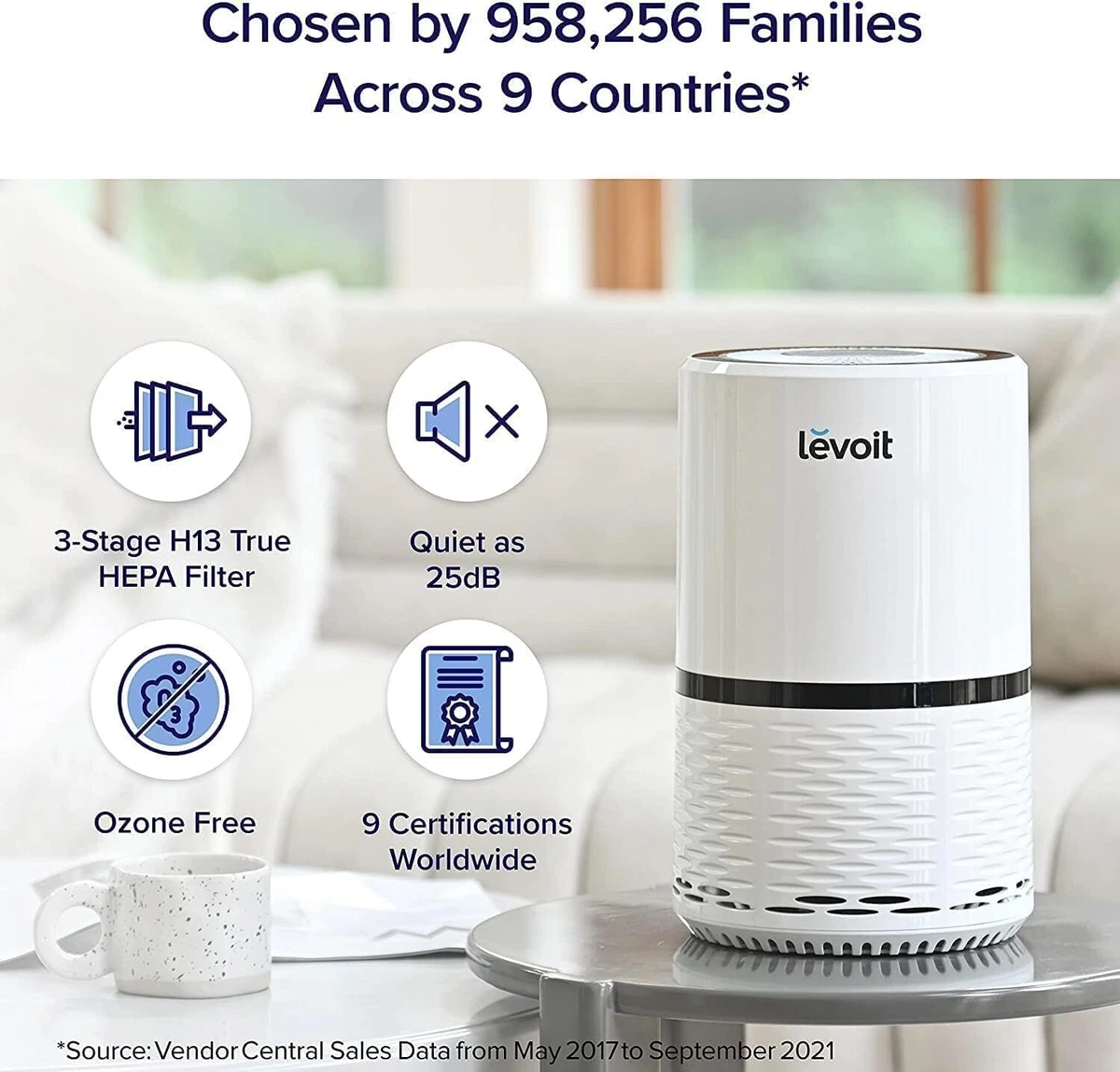 Levoit Air Purifier for Home Quiet HEPA Filter Removes Pollen Allergy Parti