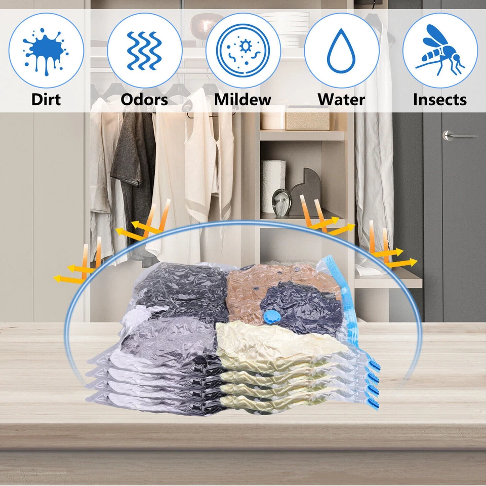 Bolsas de almacenamiento al vacío 24 piezas - 4 Jumbo, 10 grandes, 10 medianas - Ahorro de espacio + bomba manual Foto 2 de 4