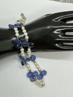 Sterling Silver Blue Teardrop & Pearl Bracelet 8" Double Strand — photo 5