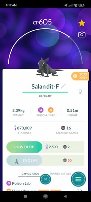 Pokemon Salandit F (Evolution to Salazzle) - TRA'DE GO - Read Description