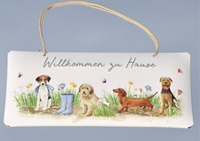 Hunde - Hundeglück / Willkommen zu Hause - Türschild geprägtes Schild aus Blech