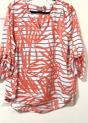 Chicos Womens Blouse Size 3/ Large  Slip-On Tunic Style Coral & Black on White - Bild 1 von 12