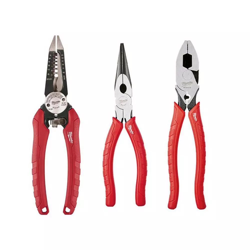 Milwaukee Pliers Set 7.75 Inch Wire Strippers Crimper Long Nose Hand Tool 3  Pc