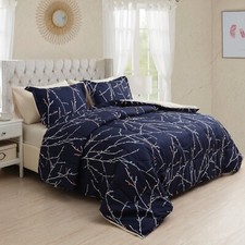 Printed Bed in a Bag Comforter Sheet Set Modern Navy Blue Branches Twin Single