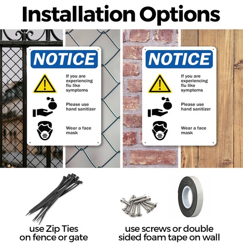 (2 Pack) Flu Symptoms OSHA Notice Sign Decal Metal Plastic - Bild 3 von 21