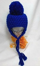 Newborn Crochet Pom Pom Hat, Royal Blue, Warm, Infant boy/girl Photo prop
