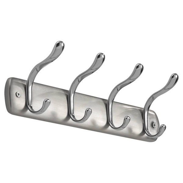 InterDesign Bruschia Wall Mount 4 Hook Rack, Brushed Nickel/Chrome for