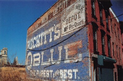 Reckitt's Milk Depot Blue Sign Continental Size Postcard 4'' by 6''