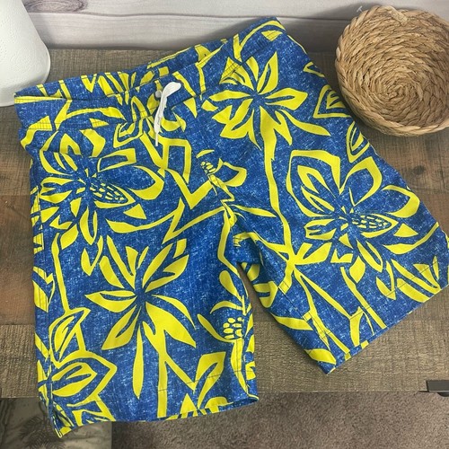Land’s End Boys’ Blue/Yellow Tropical Print Swim Trunks With Liner Small 8 - Picture 2 of 5
