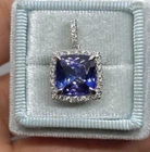 2.80Ct Cushion Cut Natural Tanzanite Halo Pendant 14K White Gold Plated 18 Chain