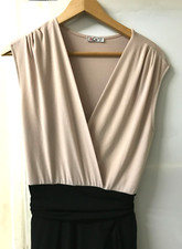 WAL G Size UK 12 Beige Black Jumpsuit Tapered Wrap V-Neck sleeveless Stylish