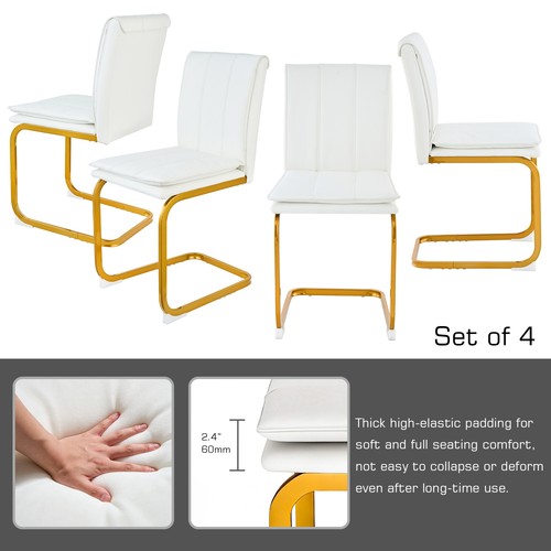 Set of 4 Modern PU Leather Dining Chairs w/ Gold Bow Metal Legs for Dining Room - Picture 6 of 46