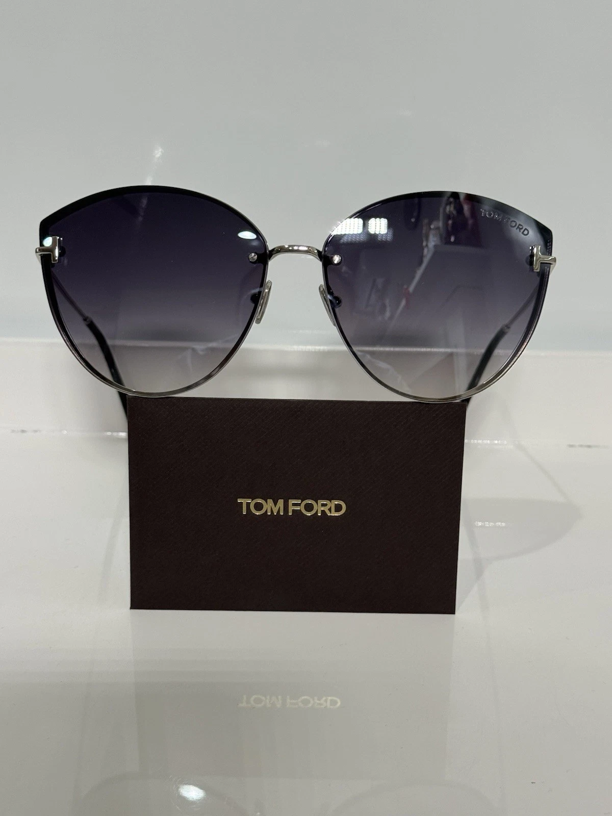 Tom Ford — Tom Ford Evangeline TF1106 16C Oversized Silver Woman’s Gray Gradient Sunglasses