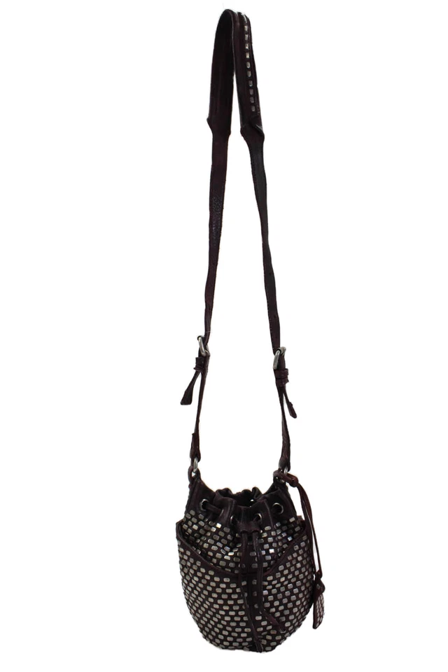 Olivia Harris Womens Adjustable Strap Studded Drawstring Handbag Purple Leather - Image 3 of 4
