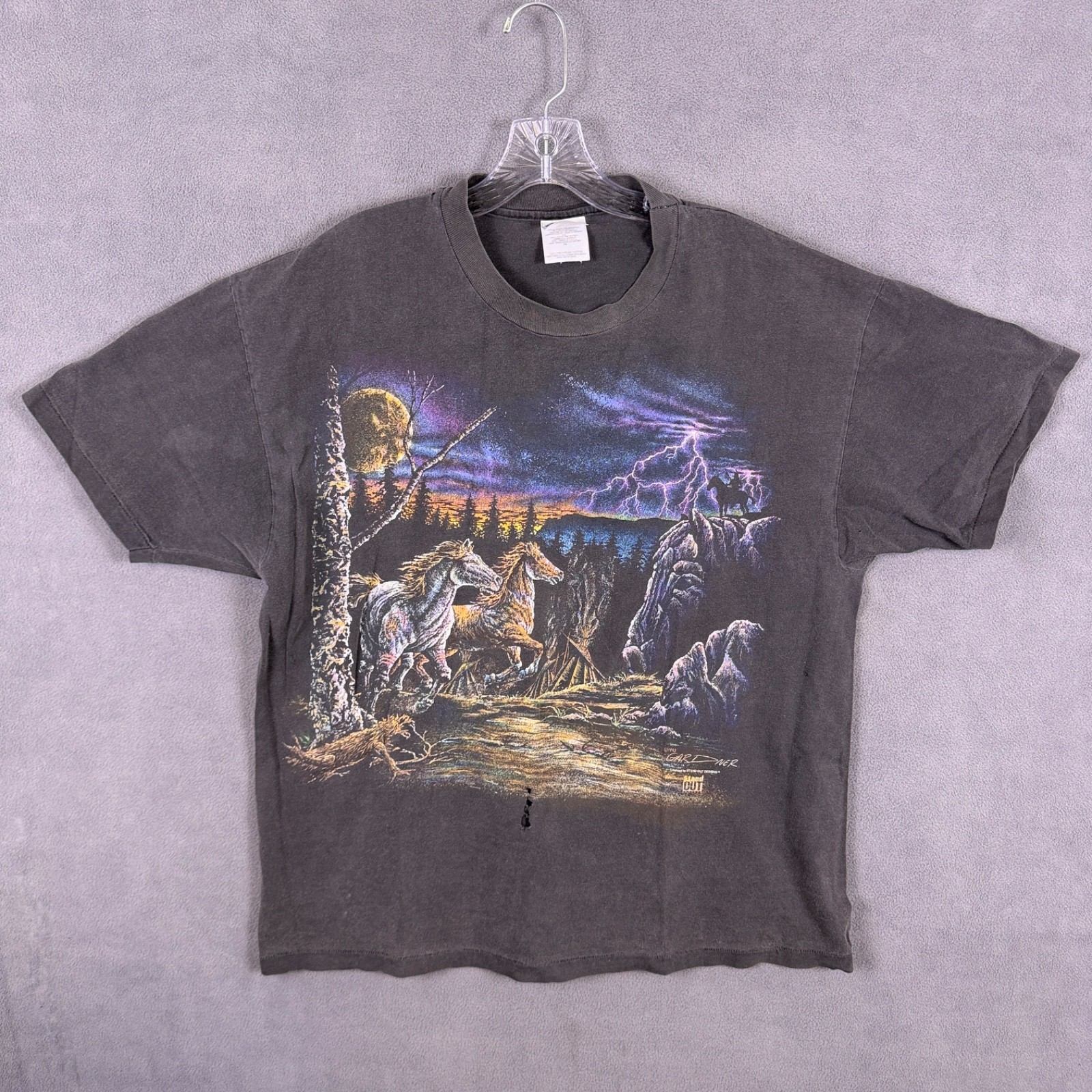 VTG 1993 Men's XL Gardner Standout Designs Single Stitch Horses T-Shirt Read!