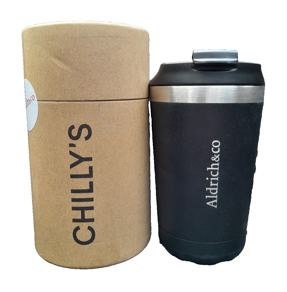 CHILLY'S CHILLYS 340ml 12oz INSULATED COFFEE TRAVEL CUP MUG WITH ADVERTISING NEW