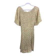 Free People Cottagecore Mini Dress Large Florence Lace Up Smocked Yellow Floral