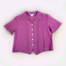 Vintage Petite Impression Maroon Office Chic Blouse Sz Small Button Up Pleated