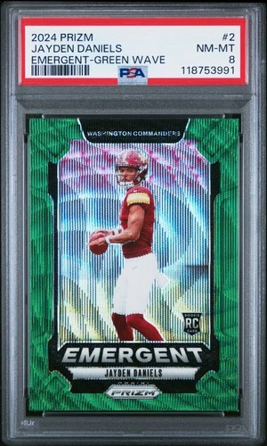 2024 PANINI PRIZM EMERGENT GREEN WAVE #2 JAYDEN DANIELS ROOKIE RC PSA 8
