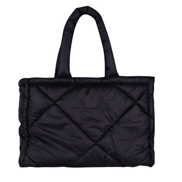 RINO PELLE Puffer Faux Leather Quilted Shopper Tote Bag Black retail $80
