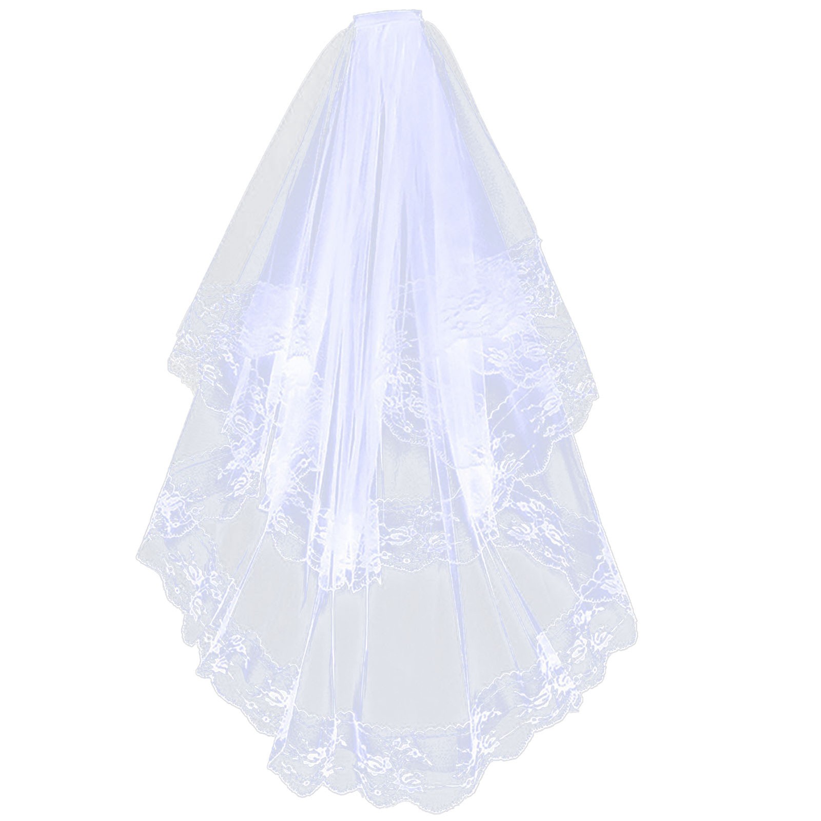 Women 2 Tier Lace Tulle Wedding Veil Exquisite Elegant Shiny Glitter Sequins CUT