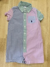 Ralph Lauren Baby Seersucker Cotton Shortall Romper Pastel Spring Easter 18m