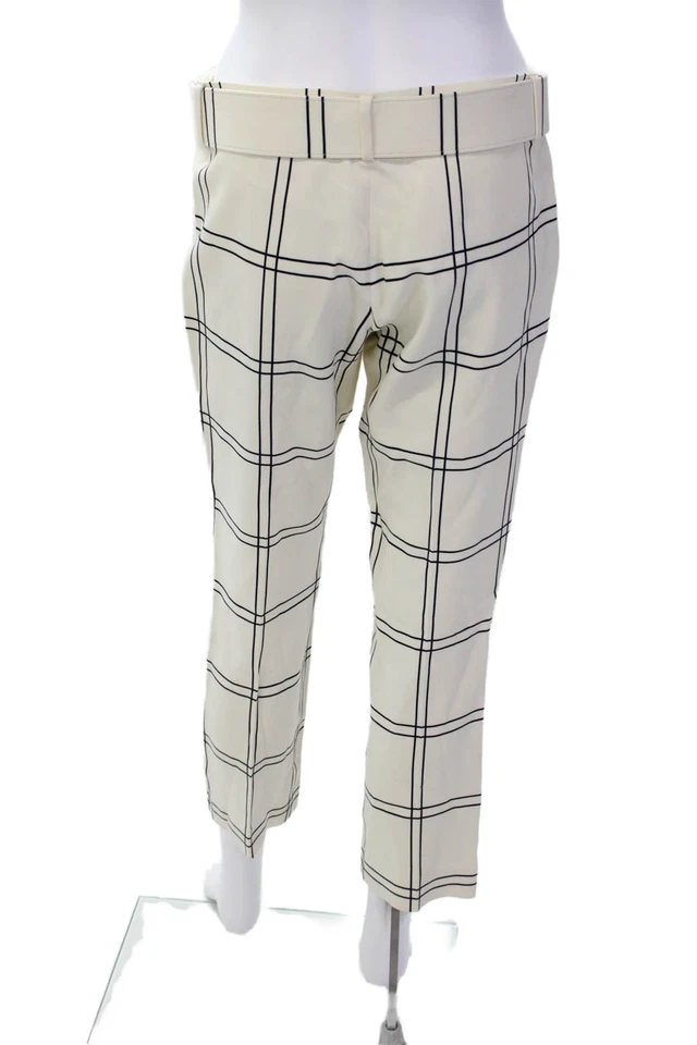 Pantalones cónicos Derek Lam para mujer a rayas con cremallera y cinturón tiro medio blancos talla 4 Foto 3 de 4