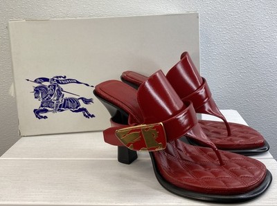 Burberry Bay Equestrian Knight Motif Sandal Womens US9 EU39 Red Leather Heels