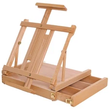 U.S. Art Supply La Jolla Adjustable Wooden Sketchbox Easel, Desktop Drawer Case