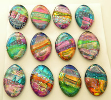 PREMIUM OVAL Lot 12 pcs handmade DICHROIC earring FUSED GLASS BA2 cab pendant